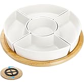 Lyellfe Divided Serving Dish Lazy Susan, 360° Rotatable Porcelain Appetizer Snack Tray Platter for Fruit, Veggies, Candy, Relish Tray for Christmas Thanksgiving Party, 5 Removable Compartment, White