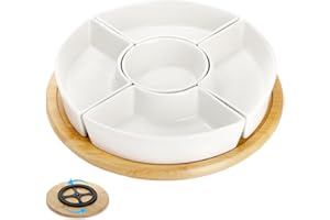 Lyellfe Divided Serving Dish Lazy Susan, 360° Rotatable Porcelain Appetizer Snack Tray Platter for Fruit, Veggies, Candy, Rel