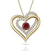 Verozi 925 Sterling Silver Women's Love Heart Necklace Gold and Rhodium Plated, Cubic Zirconia AAAAA Birthstone Pendant Necklaces, Fine Jewelry Gifts for Women, 18''+2''