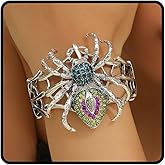 LANWLOSI Halloween Spider Bracelet for Women Chunky Black Silver Spider Web Bangle Sparkly Rhinestone Araneid Bracelet Halloween Costume Jewelry Accessories
