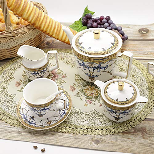 fanquare 15 Pieces Porcelain Tea Sets British Royal Series, Blue