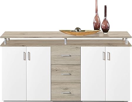Mobelando Highboard Kommode Standschrank Sideboard Anrichte Beistellschrank Lyndy I San Remo Eiche Hell Turen Weiss Amazon De Kuche Haushalt