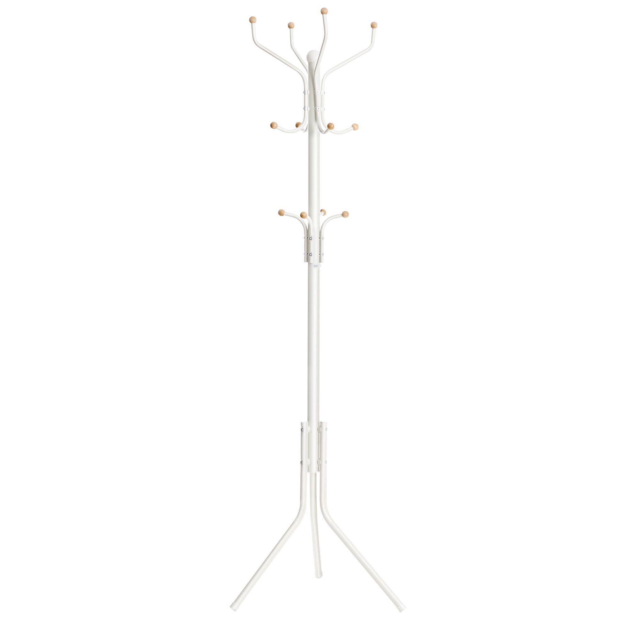 SONGMICS Coat Rack Stand, Coat Tree, Metal Hall Tree, Free Standing, 49 x 182 cm, 12 Hooks, for Clothes, Hats, Bags, White RCR19W