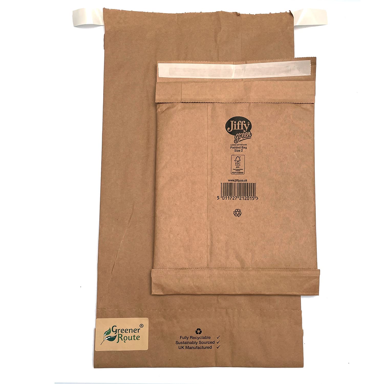 [Pack of 20] Jiffy Green Padded Bag Size 2-195x280 mm (7.75x11 inches) - Packing & Packaging by Greener Route™ - Eco-Friendly and Plastic Free (20)