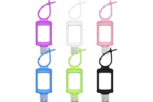 VHOPMORE 6Pcs Travel Size Empty Hand Sanitizer Holder with Silicone Keychain, 2 oz Leak Proof Refillable Plastic Bottles Portable Travel Containers with Detachable Silicone Case