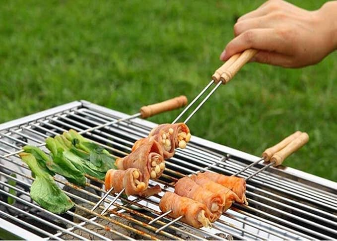 HIPO Premium Quality Multipurpose Barbecue Skewers for BBQ Tandoor and Grill, Tandoori BBQ Stick, Indoor/Outdoor BBQ Stick, Stainless Steel Stick with Wooden Handle (2)