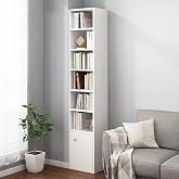 IOTXY Narrow Corner Bookcase with Door - White 71" Tall Gap Storage Cabinet | Modern Minimalist Style, MDF Material, Adjustable Shelves, 7 Cubes Open Bookshelf, Floor Tower Rack, Space-Saving Organizer