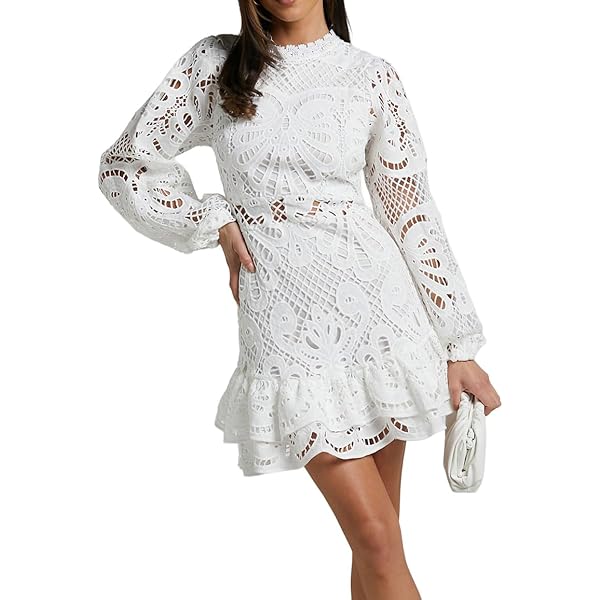 knee length dresses for ladies Bardot Remy Lace Mini Dress in Blue – TrenLend main image 1