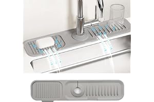 Daily Treasures 45 x 10 cm Splash Sink Guard,Narrow Rim Design Silicone Faucet Mat for Kitchen,5°Slope Water Catcher Mat,Tidy