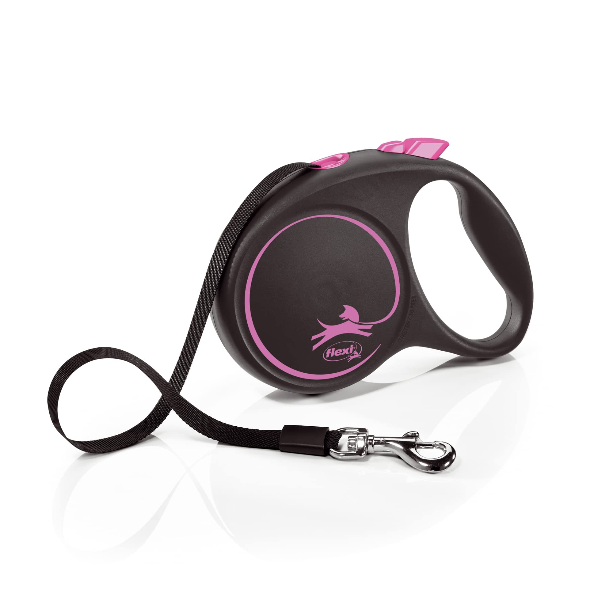 flexi Black Design L Tape 5 m black/pink, retractable leash for dogs up to 50 kg
