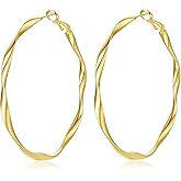 DAILY VIBES Big Gold Twisted Hoop Earrings for Women 925 Sterling Silver Post Dainty Large Hypoallergenic 14k Gold Plated Hoops Earrings for Women