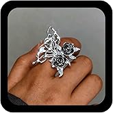 Xduargs Boho Exaggerate Butterfly Finger Ring Black Rose Open Knuckle Ring Vintage Hollow Butterfly Wrap Open Ring Punk Butterfly Adjustable Stacking Ring Jewelry for Women