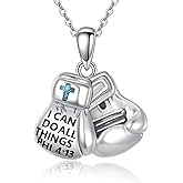 HKPATOP Boxing Gloves Necklace 925 Sterling Silver Turquoise Faith Pendant Inspirational Punk Jewelry for Men Women Birthday Christmas Valentine’s Day