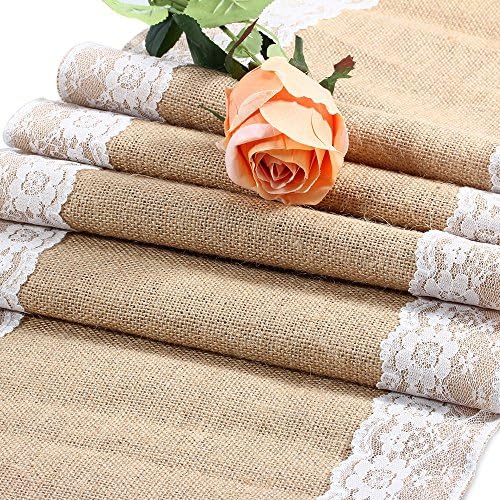 Lariy 11.5 x 96 inch Burlap Lace Beige Table Runner Wedding Party Decor Tableware