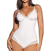 FeelinGirl Shapewear Bodysuits for Women Tummy Control Mesh Slimmer Body Suits Deep V Neck Body Shaper