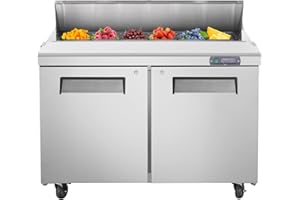 JINSONG 48" Refrigerator Sandwich & Salad Prep Table, Stainless Steel Refrigerated Food Prep Station, 12.9 cu. ft with Cutting Board and 12 Pans for Restaurants, Bar, Shops, delis,etc