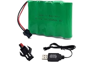 Qsmily® 6V RC Battery, SM Connector, 1000mAh Rechargeable Ni-Cd Battery Pack with Charge Cable, Suitable for RC Monster Truck