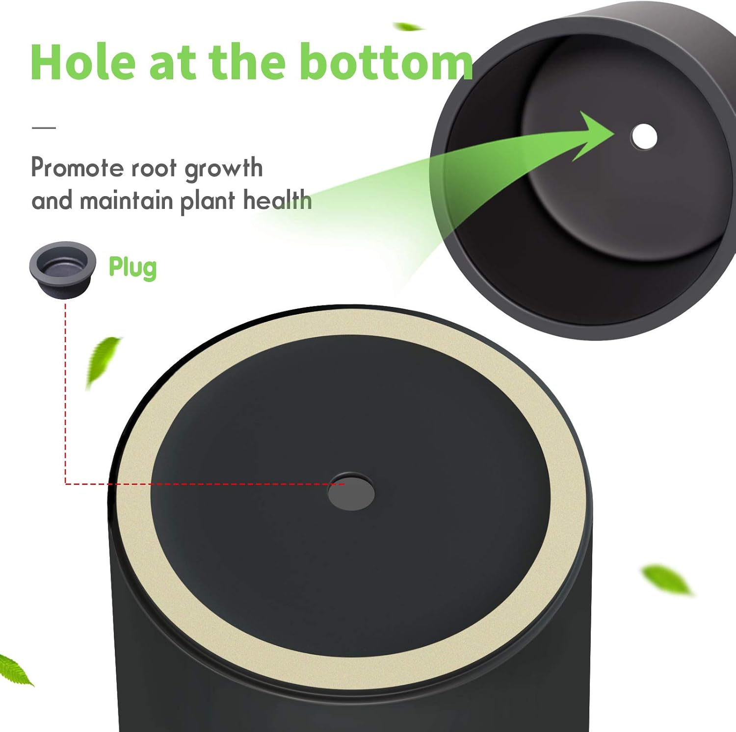 SOGUYI Plant Pots Set Black Matte Ceramic Planter for Outdoor, 8 Inch 10 Inch Flower Pot for Indoor, Planter with Drainage Holes and Plug, Modern Cylinder Planter for Home, Garden, Balcony, Office : Kitchen & Dining