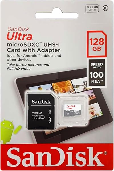 SanDisk Ultra 128 GB MicroSDHC UHS-I Memory Card with SD Adapter