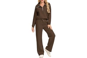 Motarto Women's 2 Pcs Outfits Sweatsuit Set Oversized Lapel Half Zip Sweatshirt Wide Leg Sweatpants Lounge Matching Tracksuit