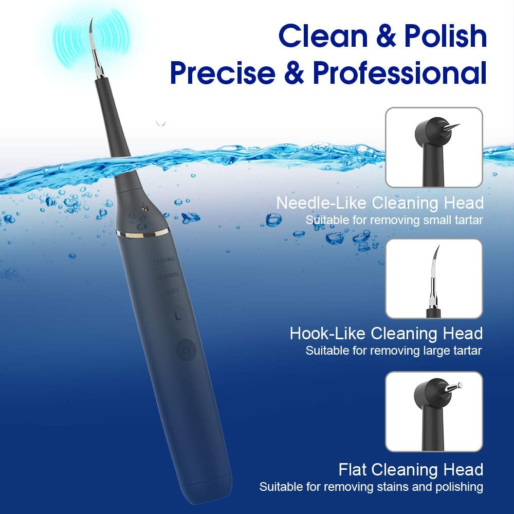 Electric Dental Calculus Remover with LED, iFanze Tooth Tartar Scraper Stains Plaque Remover with 3 Adjustable Modes, 3 Replaceable Clean Heads, Mouth Mirror-Teeth Cleaning Tools Powered by USB-Black: Health & Personal Care