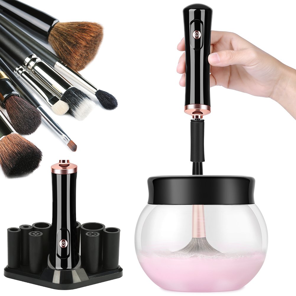Makeup Brush Cleaner and Dryer Machine Upgraded, Cleans and Dries Makeup Brushes in Seconds 360 Rotation with 8 Rubber Holders, Suit for All size Makeup Brushe