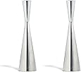 LampLust 2 Silver Finished Taper Candle Holders, 9 Inches, Metal, Hourglass Shape, Fits ALL Standard Candlesticks