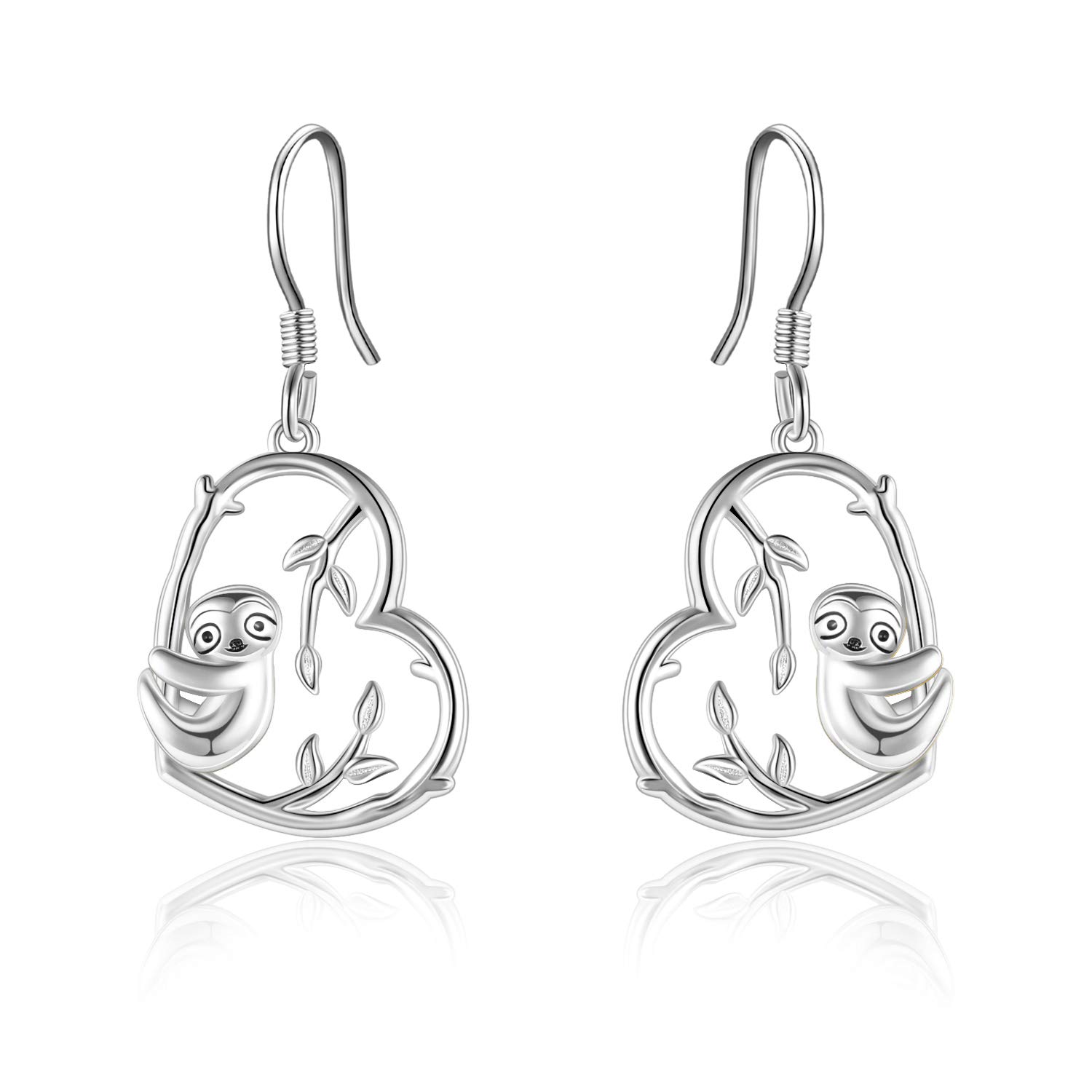 Sloth Gifts 925 Sterling Silver Sloth Earrings for Women Girls Cute Animal Heart Drop Earrings Jewellery (silver)