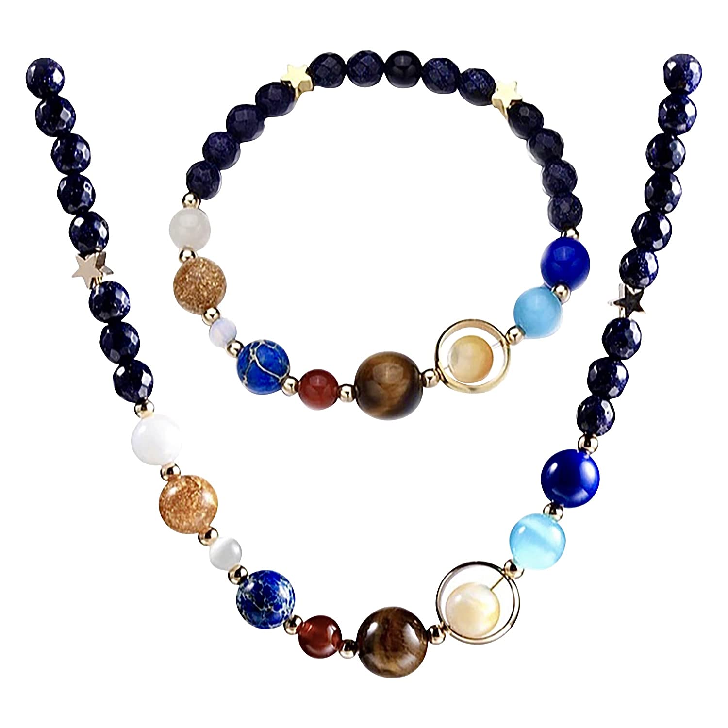 Natural Quartz Gemstone Necklace for Women & Matching Reiki Chakra Stone Beaded Bracelet - Two Piece Set with Jewellery Gift Box