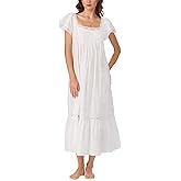 Eileen West Womens Sleepwear & Loungewear - Woven Lawn Collection - 100% Cotton Graceful Flutter Sleeve 50" Long Nightgown