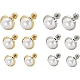 6-10 MM Pearl Stud Earring Set 6 Pairs Flatback Earrings Stainless Steel Hypoallergenic Screwback Jewellery for Sensitive Ears Women Ladies Helix Flat Back Jewelry Kit Aretes De Perlas Para Mujer