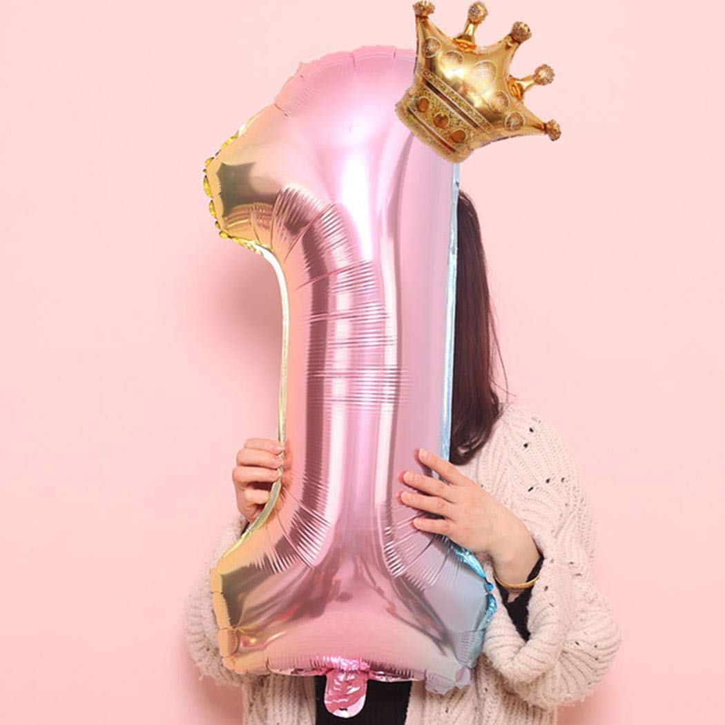 banlany 32 Inch Balloons Number Crown Shape Aluminum Balloon for Birthday Party Decoration