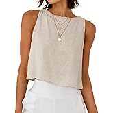 Mywinway Linen Tank Tops for Women Cotton Summer Sleeveless Cropped Casual Fashion Cute Tops