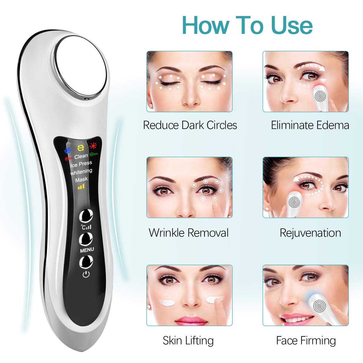 Hot and Cold Face Massager Ion Facial Device Skin Firming Face Toning Machine Sonic Beauty Device for Wrinkle Removal, Anti Aging, Deep Cleaning Skin Toning Massager: Beauty