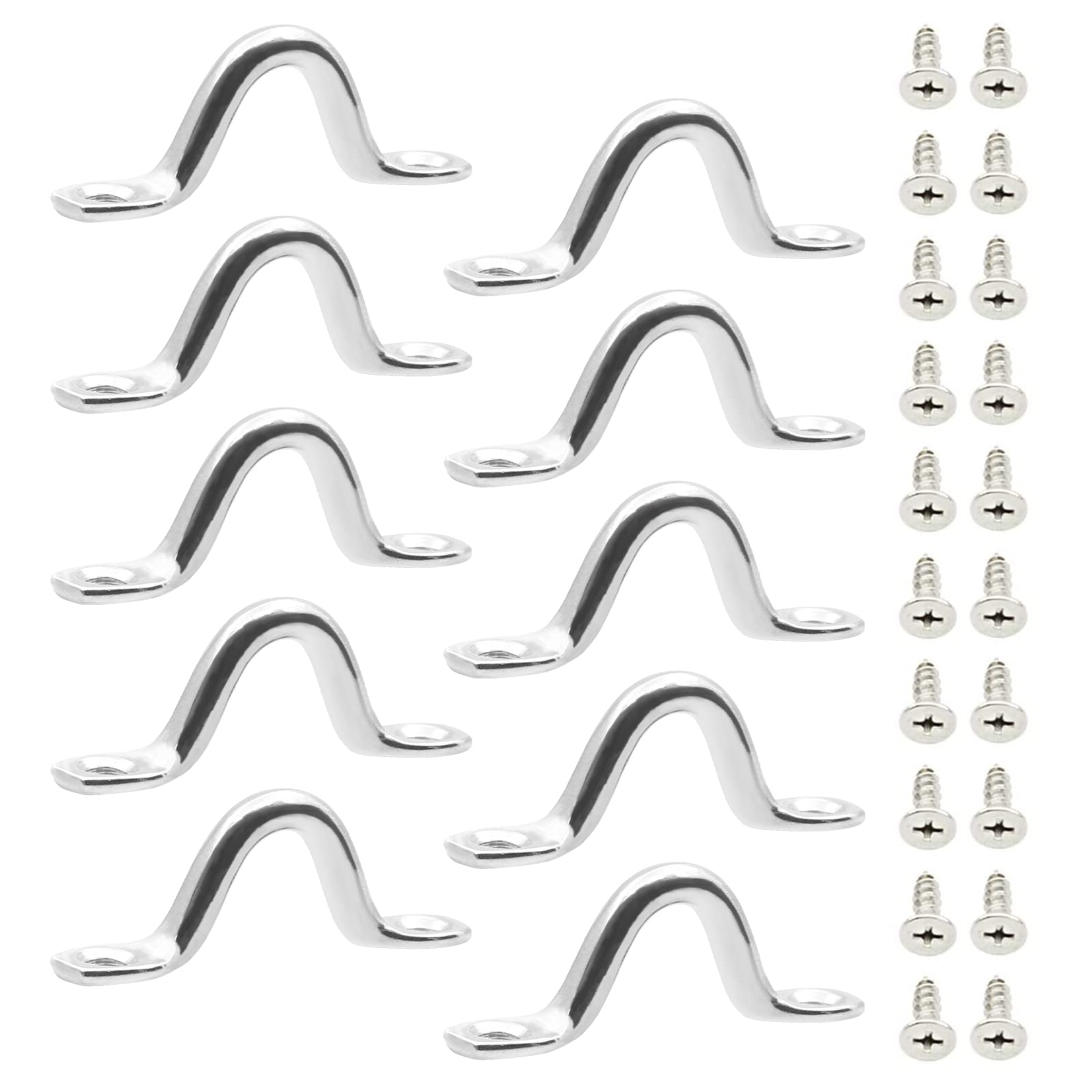 Biqiure 10PCS Kayak Deck Loops,Stainless Steel Pad Eye Strap Kayak Pad Deck Loops Eye Strap Eye 5mm with 20 Screws for Kayak Decks Canoe Rigging