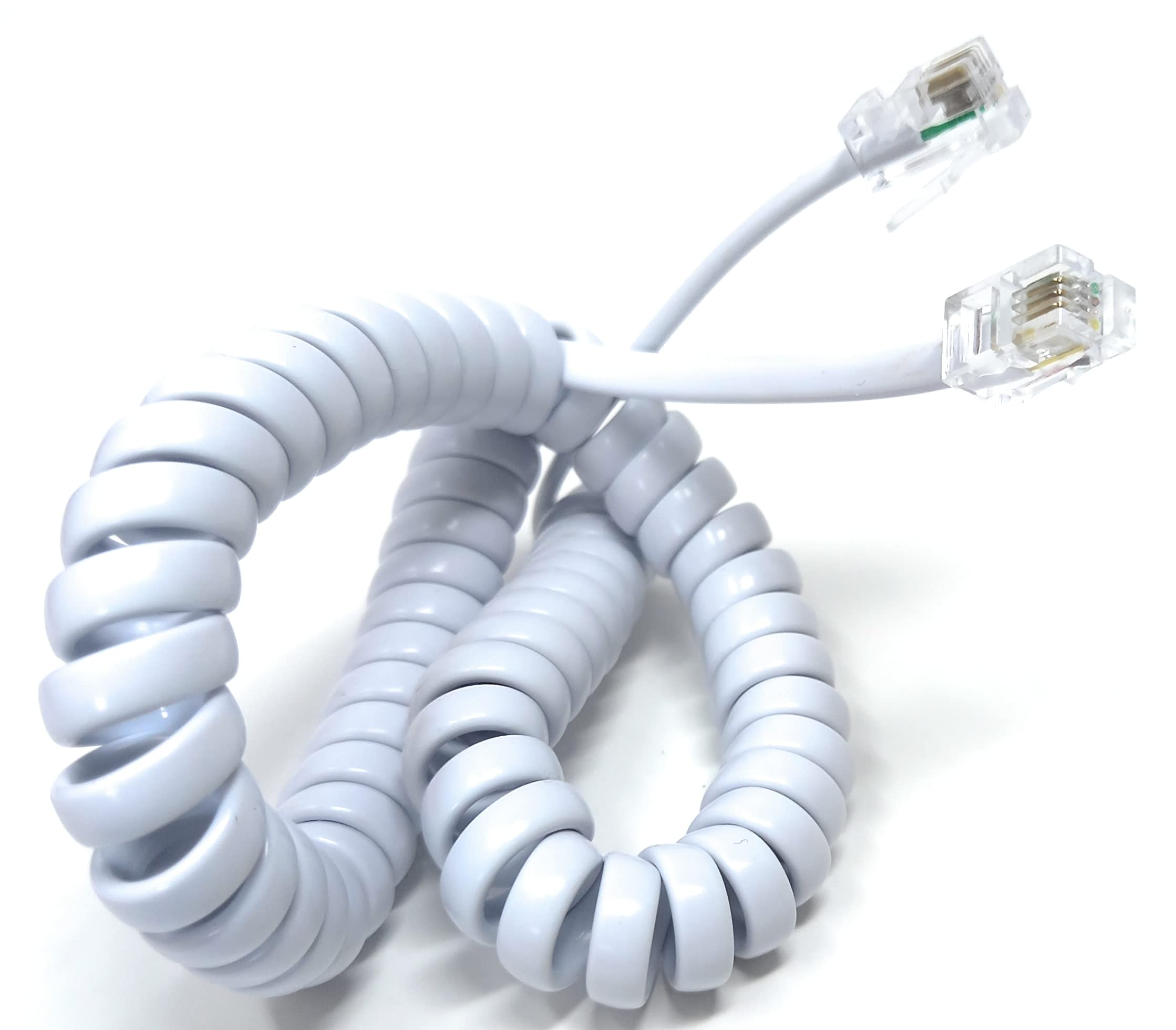 DRUT 2m Coiled RJ10 RJ9 RJ22 4P4C 4 PIN Telephone Handset Curly Lead Cable 6.5ft White