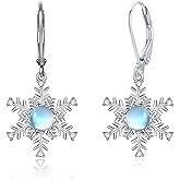 925 Sterling Silver Earrings Snowflake Earrings For Women White Turquoise/Moonstone/Dangle Drop Earrings