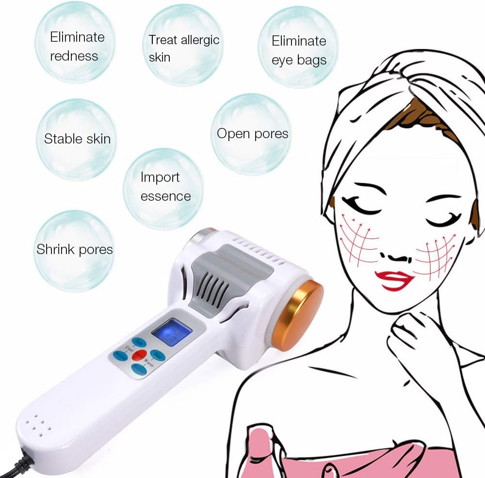 Ultrasonic Cold Hammer, Cryotherapy Warm and Ice to Heat Facial Skin, Enhance Tightening Facial Regeneration, Ultrasonic Cryotherapy Facial Device