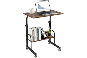 SIDUCAL Mobile Laptop Cart, Rolling Desk Adjustable Height, Rolling Computer Cart, Portable Laptop Desk, Small Adjustable Desk, Rolling Laptop Desk, Small Portable Desk with Wheels 23.6'' Rustic Brown