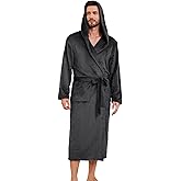 EK4YDNDS Mens Hooded Fleece Robe, Lightweight Soft Warm Fleece Bathrobe Shower Spa Long Robe With Pockets