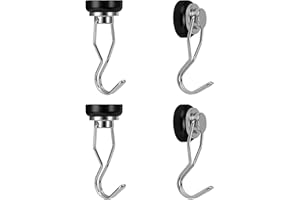 Ant Mag Swivel Magnetic Hooks 50lbs Heavy Duty Grill Magnet Hooks 4 Pack with Scratch Proof Stickers Great for Home Refrigerator Kitchen Store Grill BBQ Office Warehouse (Black)