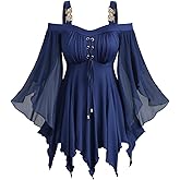DRESSFO Women Grommets Lace Up Ruched Panel Asymmetrical Cold Shoulder Butterfly Sleeves Top