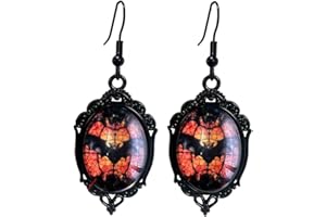 GYRMMUE Gothic Bat Cameo Earrings, Vintage Crystal Glass Bat Dangle Earrings, Punk Style Dark Oval Goth Victorian Festival Jewelry for Women