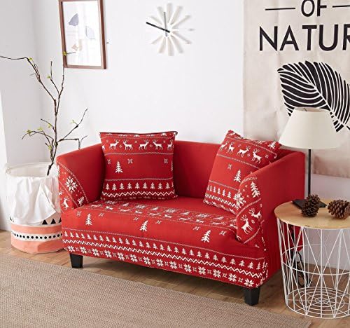 Stretch Anti-Slip Couch Covers, Anti Wrinkle Sofa Slipcovers Furniture Pet Protector Cover 1/2/3/4 Seater Sofa Cover (Red Christmas elk pattern) By Miller00