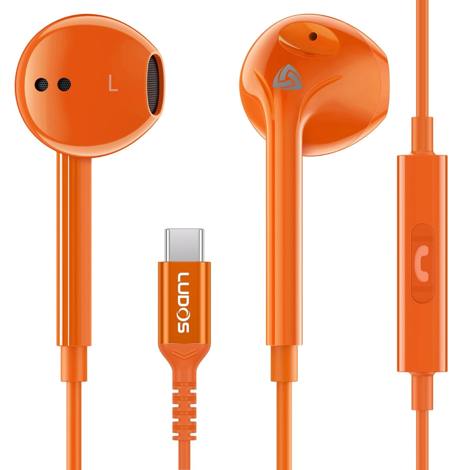 Photo 1 of LUDOS Zenith USB C Headphones for iPhone 17 16 15 Pro Max Plus Air iPad Pro Air, 2 Years Warranty, USB-C Earbuds for Samsung Galaxy S24 S23 Ultra S22 S21 S20 A55 A54, USB Type C Earphones - Orange