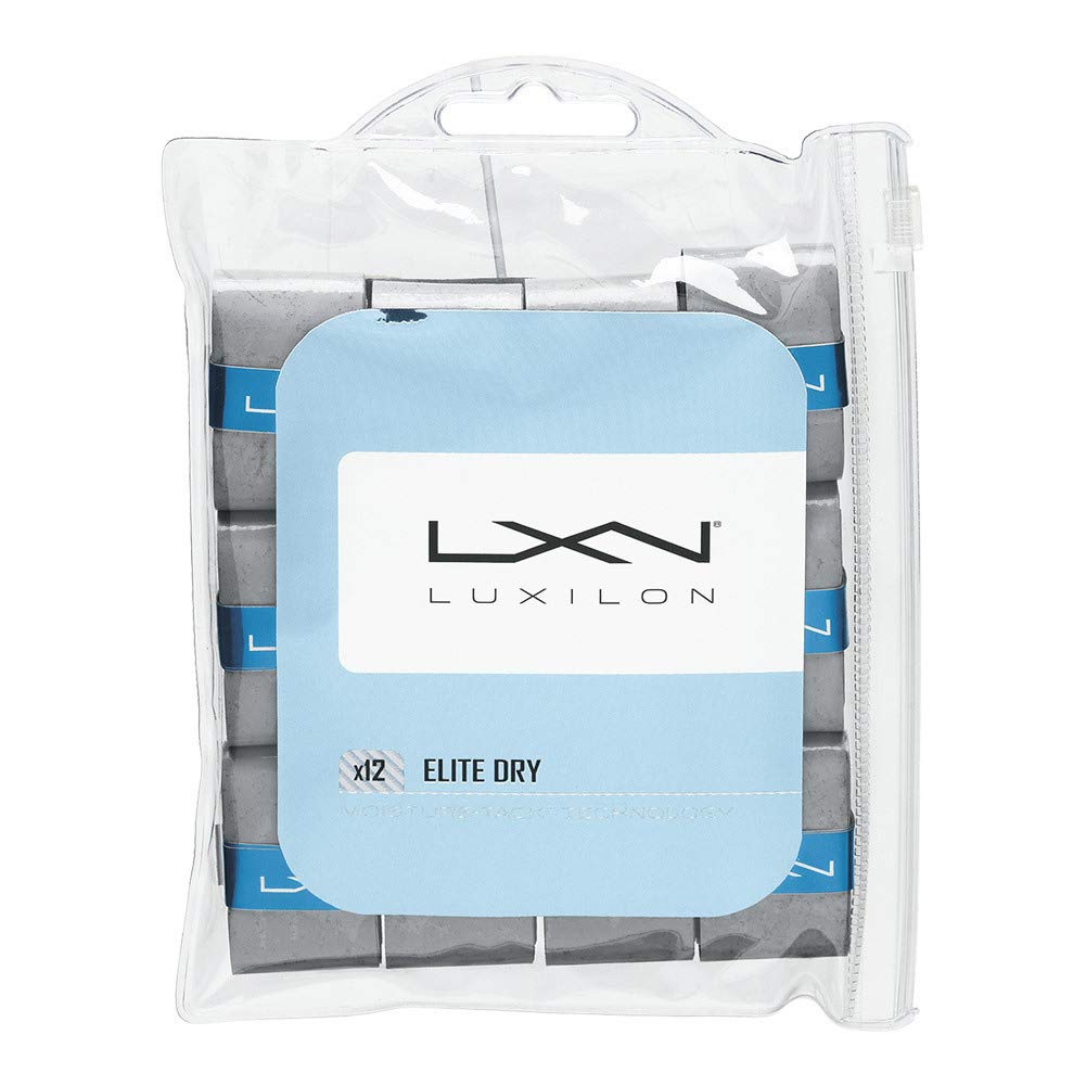 Luxilon Overgrip, Elite Dry Overgrip, Pack of 12, Grey, for Tennis Rackets, WRZ470712