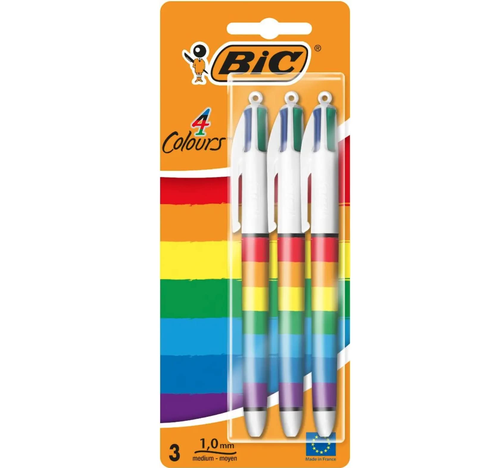Rainbow BIC Retractable Ballpoint Pen - 4 Colours in 1 - Pack of 3