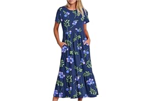 FARTEY 2024 Summer Dresses for Women Casual Short Sleeve Tshirt Dress Crewneck Flowy Tiered Maxi Beach Dresses with Pockets