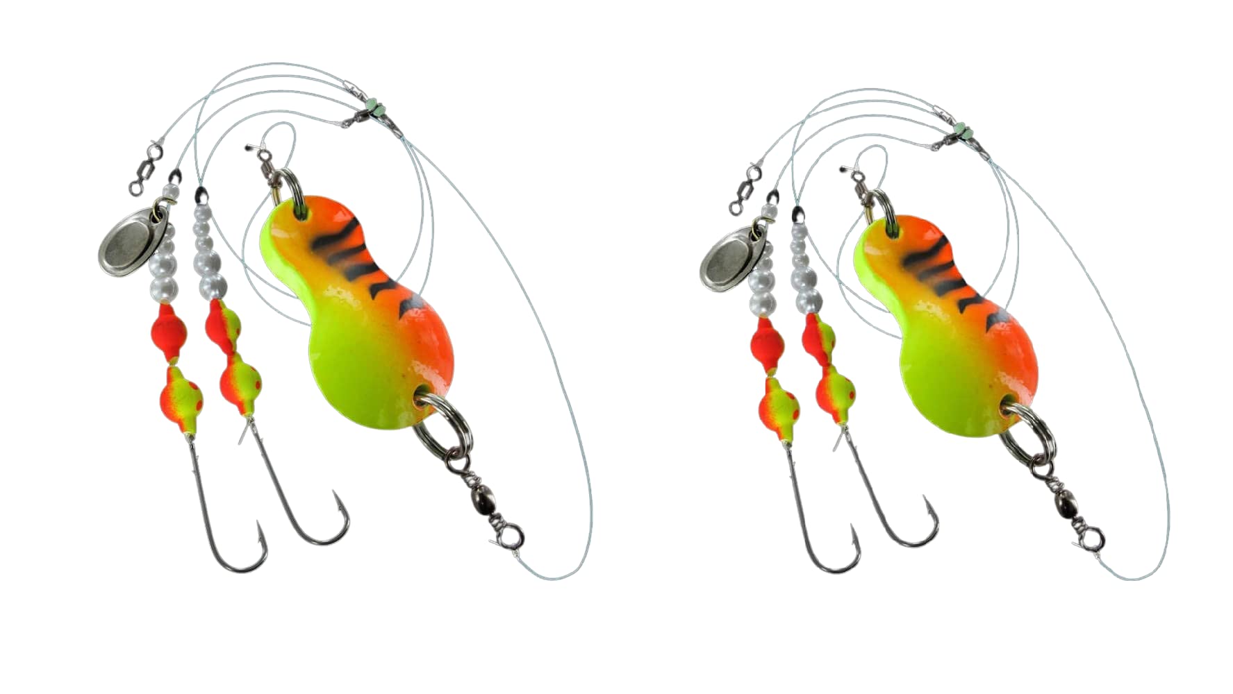 blntackle76 Jenzi Flatfish Spoons Assembled 60 g & 80 g Green / Red / Tiger Glitter Sea Fishing Lures Set + Free Petri Heil! Sticker Set of 2