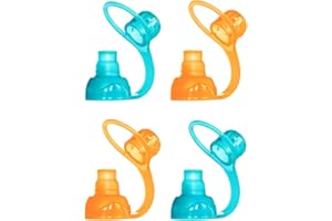 ChooMee SoftSip Food Pouch Top | Baby Led Weaning | No Spill Flow Control Valve, Protects Childs Mouth, 100% Silicone, BPA Free | Orange Aqua, 4 CT